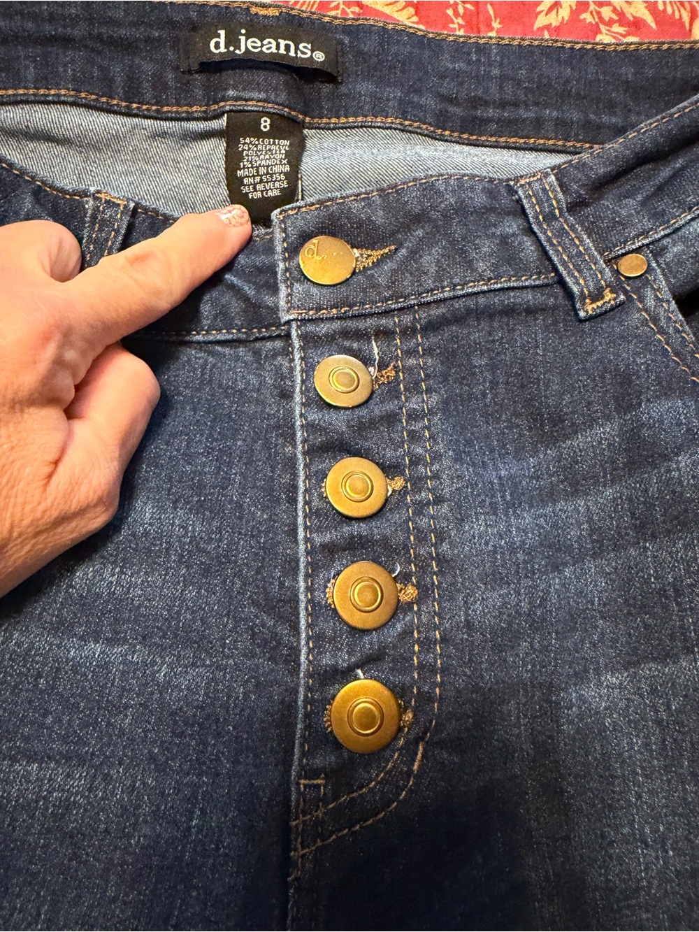 d. jeans Dark Blue Slim Straight Women’s Jeans with Brass Button-Fly